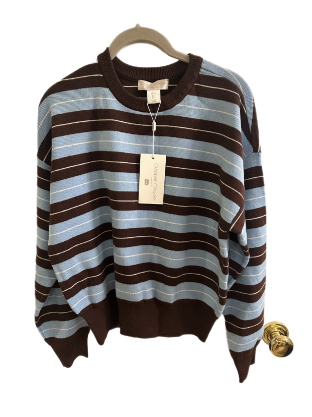 NWT Caroline Constas Oversized Striped Crewneck Sweater Size S Brown Blue